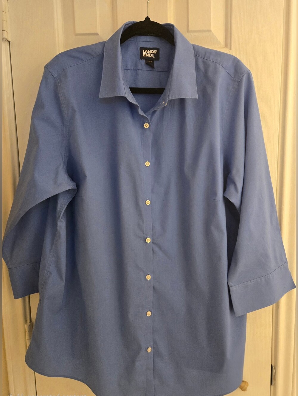 Lands’ End Blue Wrinkle-Free Broadcloth Button Down 3/4 Sleeve Plus 20T Tall EUC